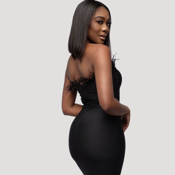 Black Feathered Bodycon Dress - Picture 3 of 3